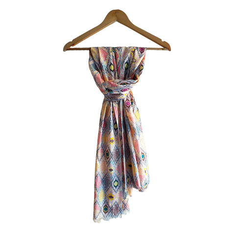 India Scarves Women's Viscose Geoi Design Beige,Green,white and green colour Fragrance Stole, 75 Cm x 185 Cm