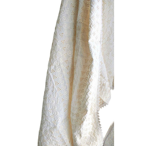 White Chikankari Cotton Dupatta with Geometric and Floral Motifs