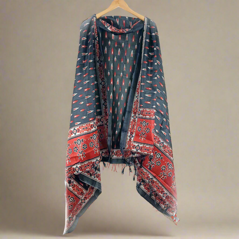 Khadi Cotton Poly Silk Digital Ikat Print Dupatta
