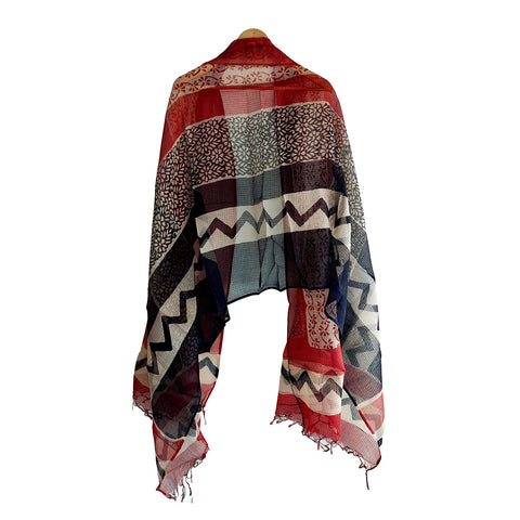 India Scarves Bagru Hand Block Floral kota Doria silk cotton Dupatta(Red And Black)