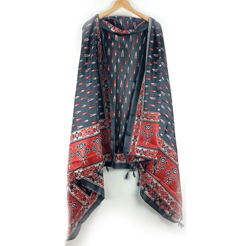 Khadi Cotton Poly Silk Digital Ikat Print Dupatta