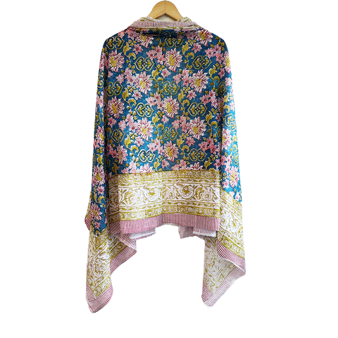 Bagru Block Print Sarong, Sarong Beach Wrap, Cotton Sarong,Pareo, Summer Pareo ,Size 45X80 Inc(Floral Printed )