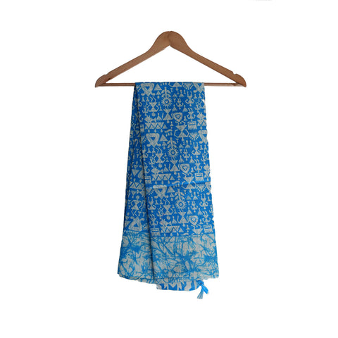 Khadi Cotton Floral Print Design Dupatta( Blue )