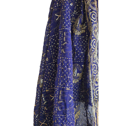India Scarves Handcrafted Paisley Grid Dupatta in Georgette with Ornate Border Detailing