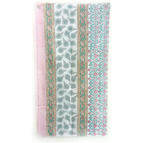 Bagru Hand Block Floral Print Pink and Green Color Cotton Dupatta Size 115X250 Cm