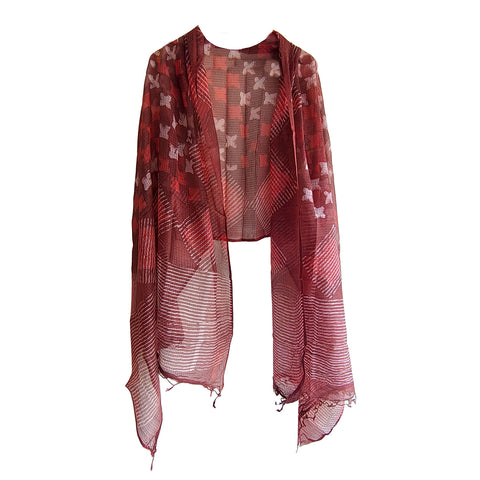 India Scarves Bagru Hand Block Floral kota Doria silk cotton Dupatta (Red)