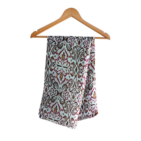 India Scarves Floral Paisley Print Silk Scarf, Light Weight Square Neck Wrap,  Border Pattern, 100x100 cm