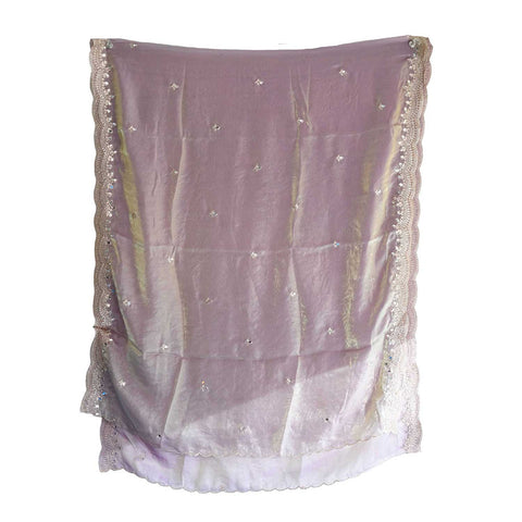 Fendi Fabric Dupatta with Bead Floral Work, Gota Lace Border