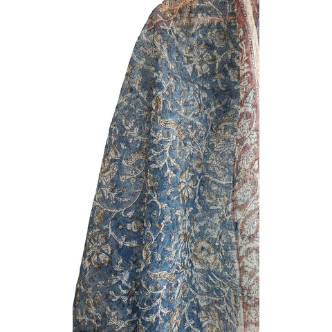 India Scarves Kota Doria Kalamkari Cotton Silk Dark Blue Colour Floral Dupatta