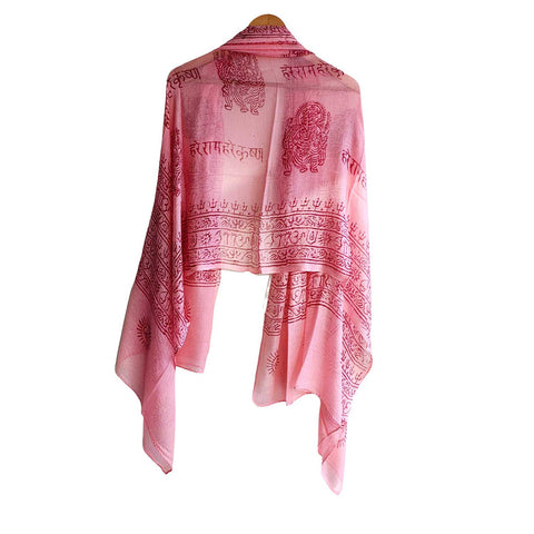 India Scarf Rayon Sarong with Hand-Printed Om Motifs( Pink )
