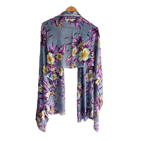 Women's Reversible Silk Viscose Summer Stole, with Fringe Tassels, 185 x 75 cm