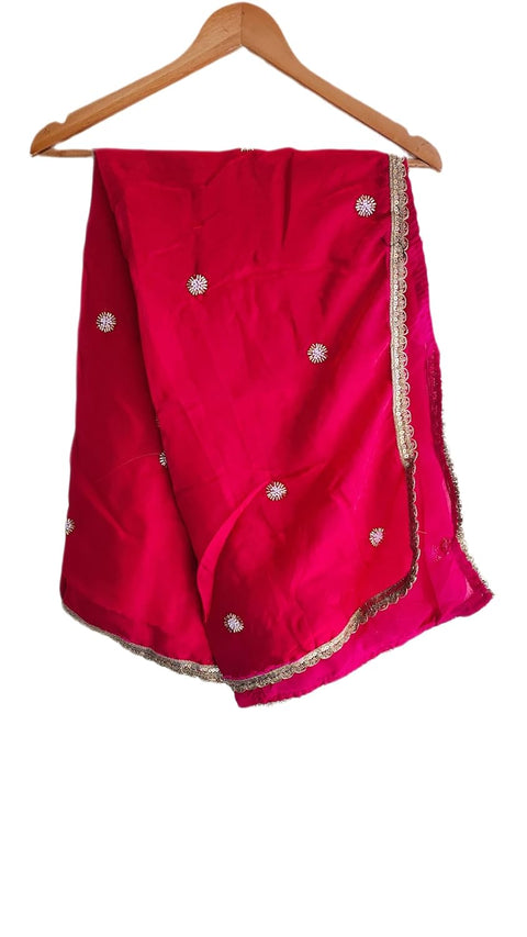 Fendi Fabric Dupatta with Bead Floral Work, Gota Lace Border