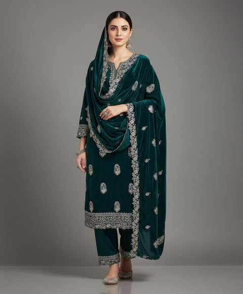 Velvet Dupatta for Women with Gold Zari Embroidery | Dupatta with Scalloped Border
