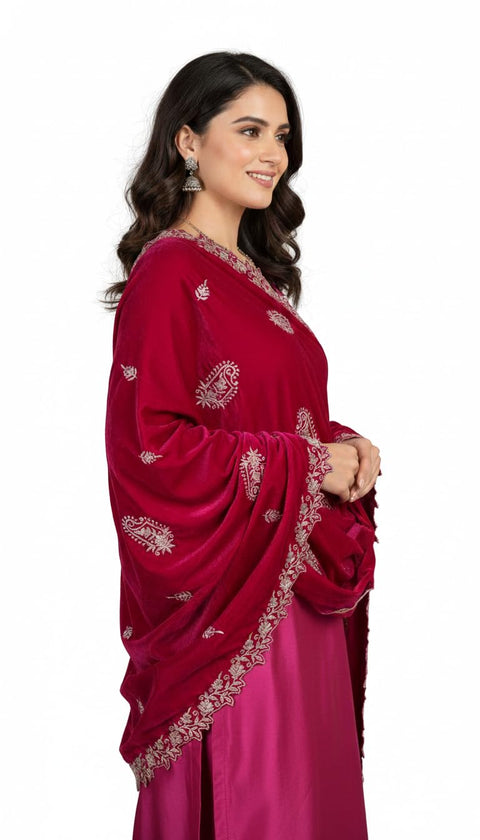 Velvet Dupatta for Women with Gold Zari Embroidery | Dupatta with Scalloped Border