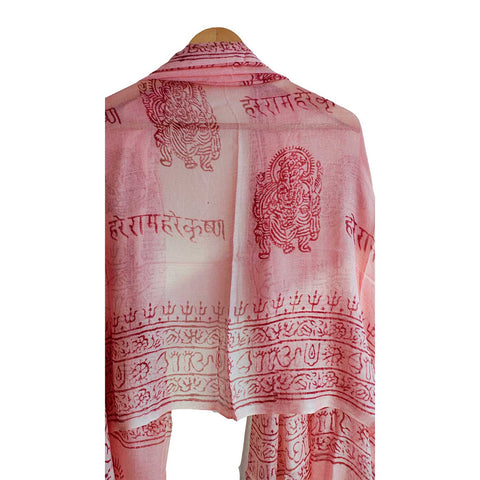 India Scarf Rayon Sarong with Hand-Printed Om Motifs( Pink )