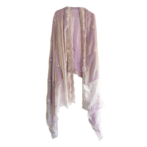 Fendi Fabric Dupatta with Bead Floral Work, Gota Lace Border
