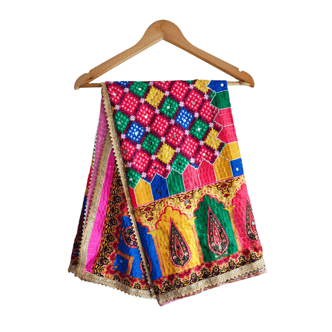 Pakistani Digital Printed Chinnon Multicoloured Dupatta With Heavy Mirror Work