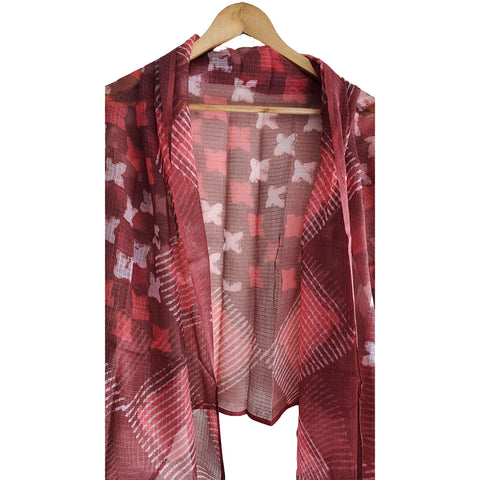 India Scarves Bagru Hand Block Floral kota Doria silk cotton Dupatta (Red)