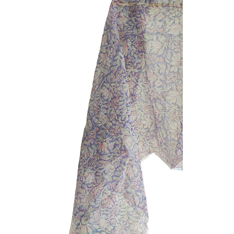 India Scarves Bagru Hand Block Floral kota Doriya silk cotton Dupatta (Purple)