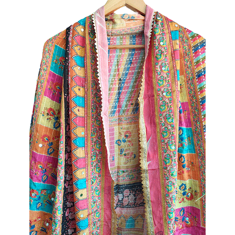 Pakistani Digital Printed Chinnon Fancy Heavy Mirror Work Dupatta