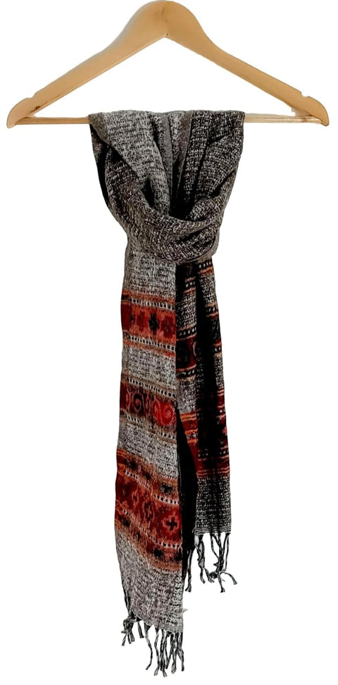 Black,Grey And White Scarf styled showing fabric drape