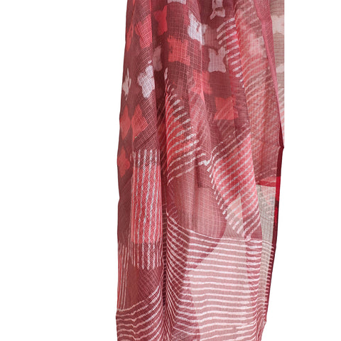India Scarves Bagru Hand Block Floral kota Doria silk cotton Dupatta (Red)