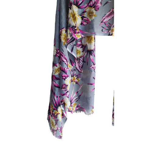 Women's Reversible Silk Viscose Summer Stole, with Fringe Tassels, 185 x 75 cm