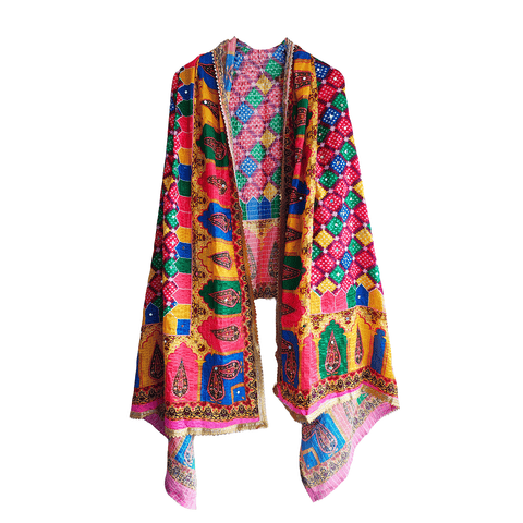 Pakistani Digital Printed Chinnon Multicoloured Dupatta With Heavy Mirror Work