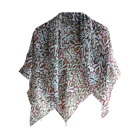 India Scarves Floral Paisley Print Silk Scarf, Light Weight Square Neck Wrap,  Border Pattern, 100x100 cm