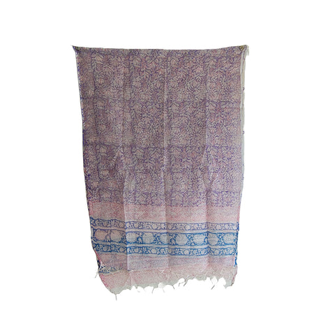 India Scarves Bagru Hand Block Floral kota Doriya silk cotton Dupatta (Purple)