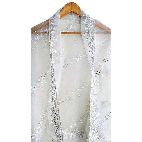 India Scarve's Net Cut Goldan Embroidered Floral Design  Dupatta