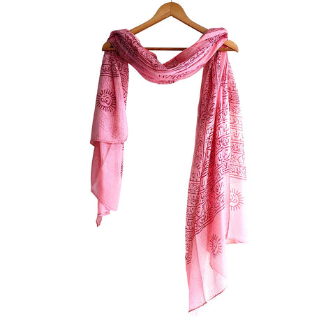 India Scarf Rayon Sarong with Hand-Printed Om Motifs( Pink )