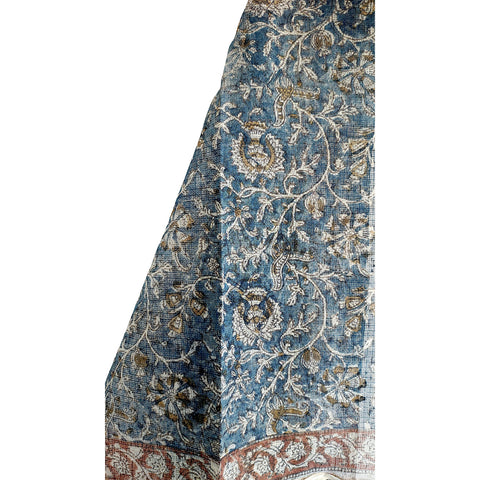 India Scarves Kota Doria Kalamkari Cotton Silk Dark Blue Colour Floral Dupatta