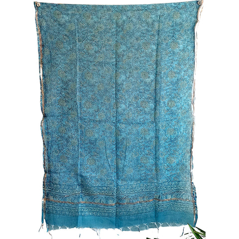 India Scarves Kota Doria Cotton Silk Blue Color Floral Dupatta…