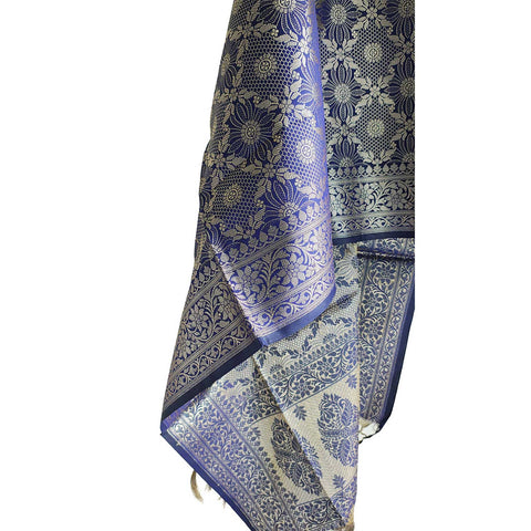 India scarves Banarasi Brocade with Floral Grid, Ornamental Border, and Tassel Finish