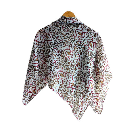 India Scarves Floral Paisley Print Silk Scarf, Light Weight Square Neck Wrap,  Border Pattern, 100x100 cm