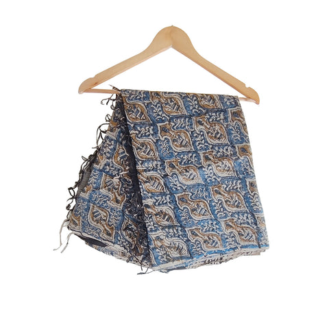 India Scarves Bagru Hand Block Floral kota Doriya silk cotton Dupatta (Purple)