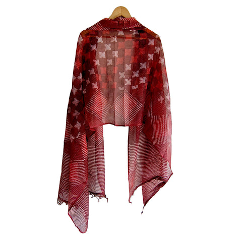India Scarves Bagru Hand Block Floral kota Doria silk cotton Dupatta (Red)