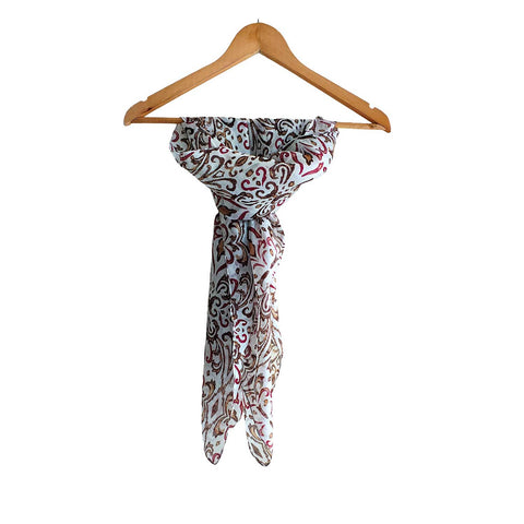 India Scarves Floral Paisley Print Silk Scarf, Light Weight Square Neck Wrap,  Border Pattern, 100x100 cm