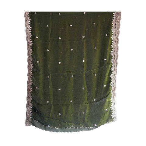Fendi Fabric Dupatta with Bead Floral Work, Gota Lace Border