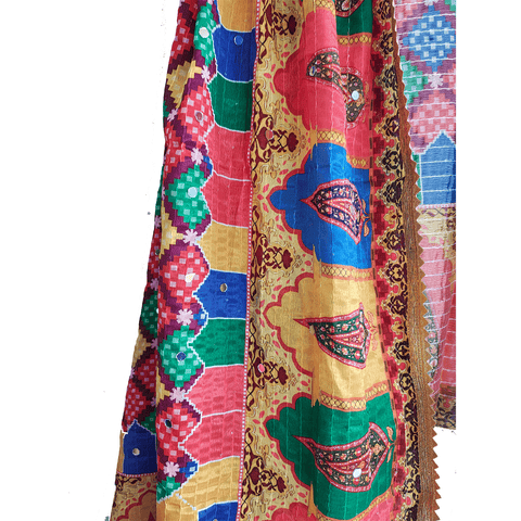 Pakistani Digital Printed Chinnon Multicoloured Dupatta With Heavy Mirror Work