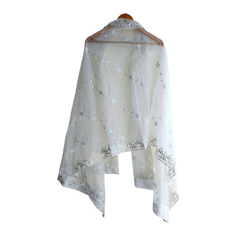 India Scarve's Net Cut Goldan Embroidered Floral Design  Dupatta