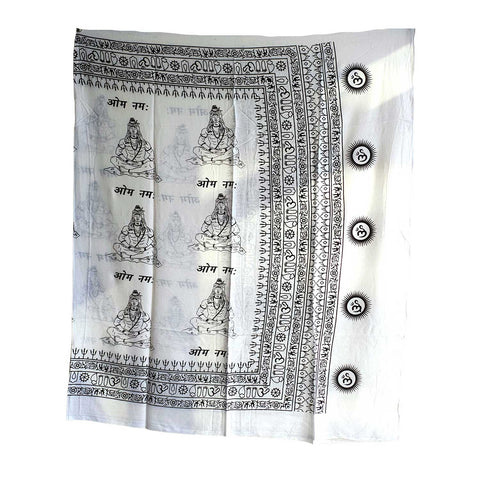 India Scarf Rayon Sarong with Hand-Printed Om Motifs( White And Black )