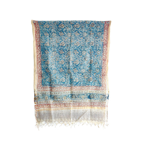 India Scarves Kota Doria Kalamkari Cotton Silk Dark Blue Colour Floral Dupatta