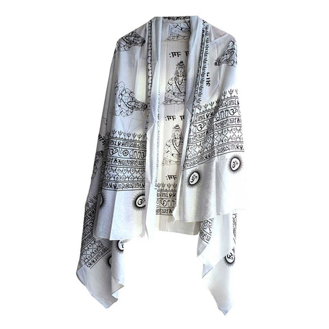 India Scarf Rayon Sarong with Hand-Printed Om Motifs( White And Black )