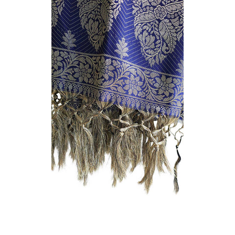 India scarves Banarasi Brocade with Floral Grid, Ornamental Border, and Tassel Finish