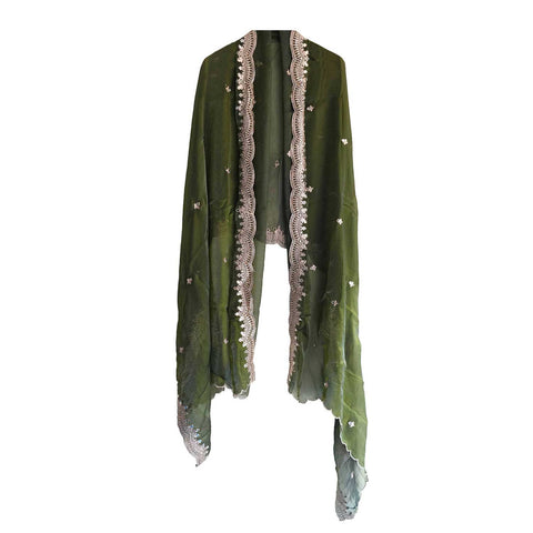 Fendi Fabric Dupatta with Bead Floral Work, Gota Lace Border