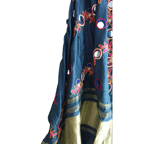 Handcrafted Purple Silk Dupatta with Gold Border, Floral Embroidered Mirror Work, Traditional Indian Scarf