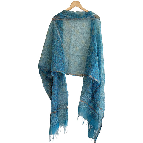 India Scarves Kota Doria Cotton Silk Blue Color Floral Dupatta…