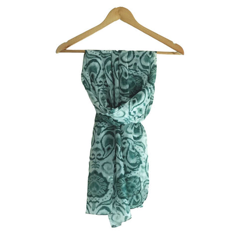 India Scarves Silk Stole, Prints Multi Color, 51 cm Width x 65 cm Length, Lightweight(Green)